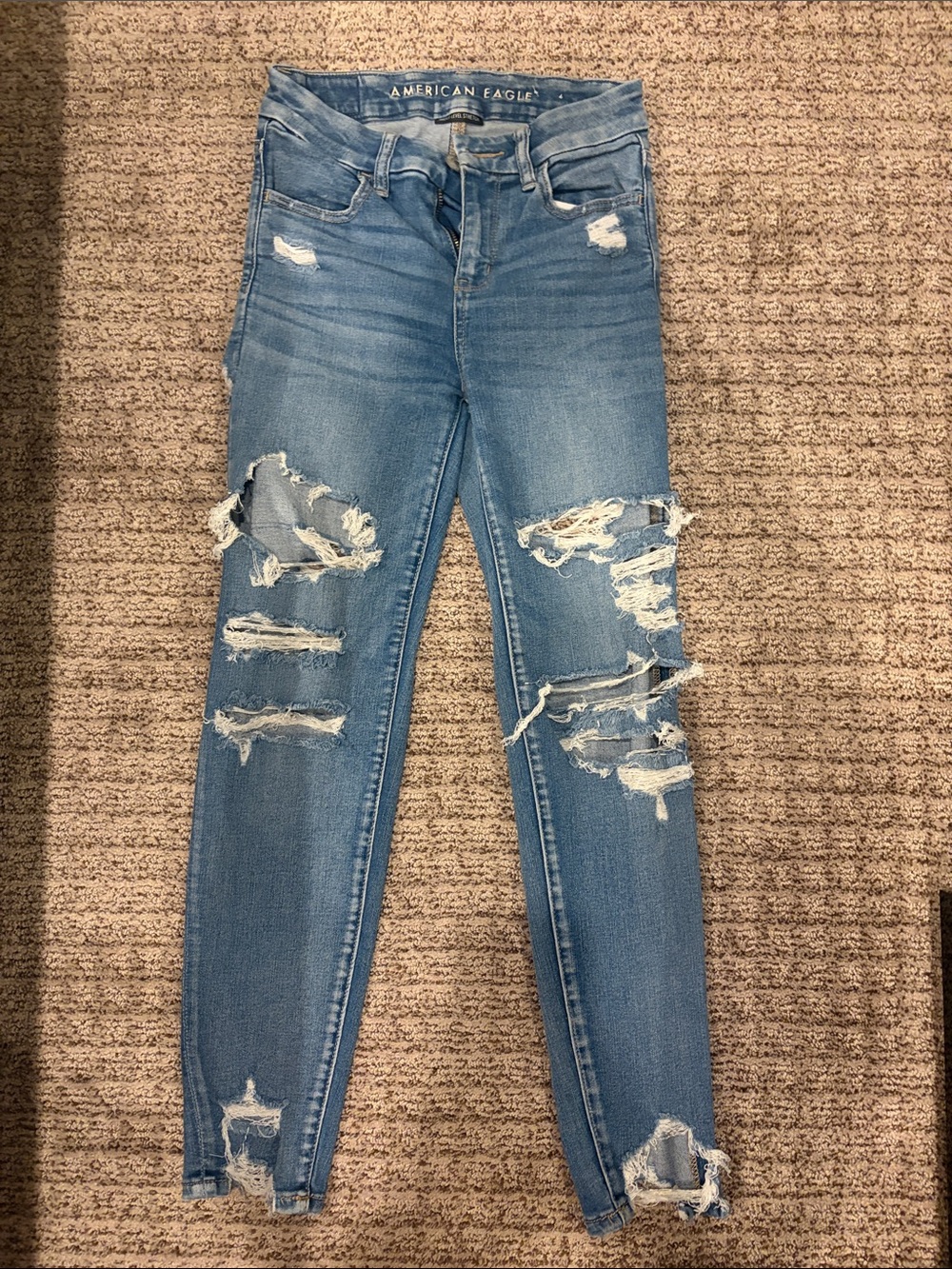 American Eagle Outfitters Skinny Ripped Jeans - Light Blue Wash